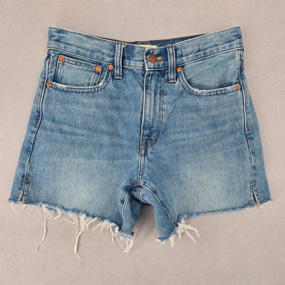Madewell Womens 25 Relaxed Mid-Length Denim Shorts Light Wash Raw Hem ND701